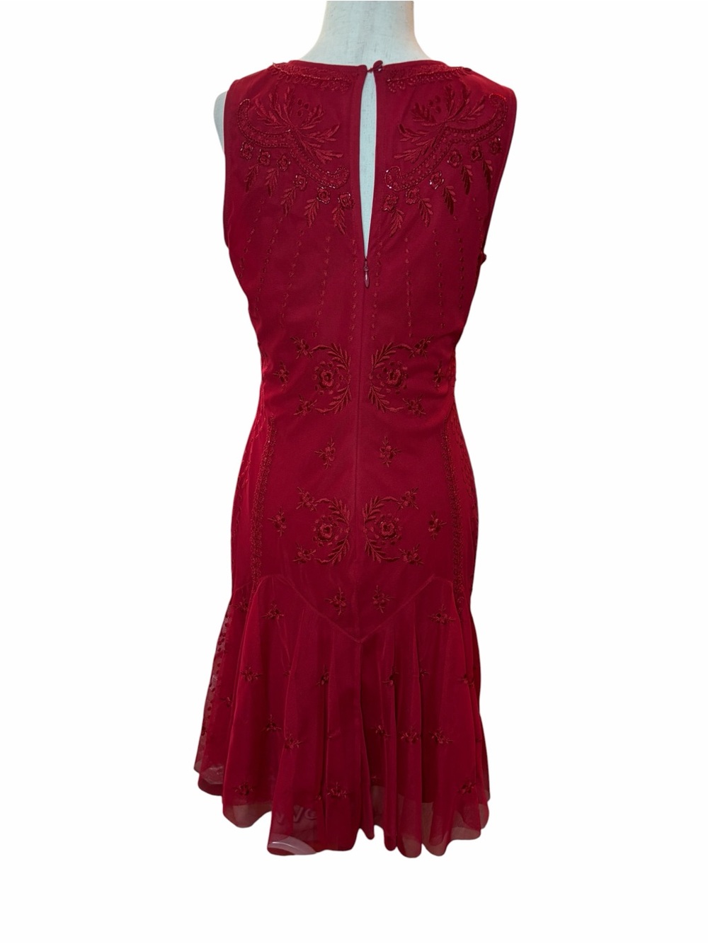 Aidan Mattox Embroidered Mesh Drop Waist Dress - Picture 4 of 12